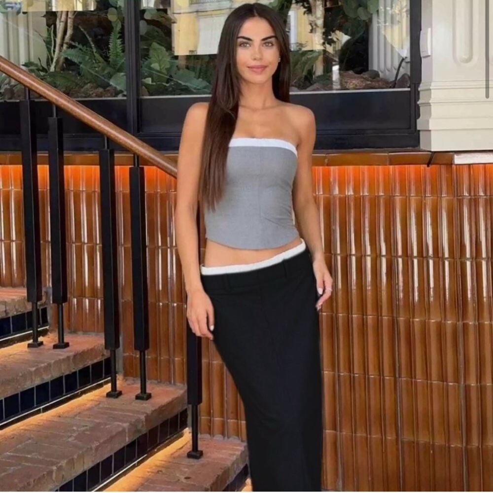 Zara Boxer Contrast Column Midi High waisted Maxi Skirt Black Size Small.